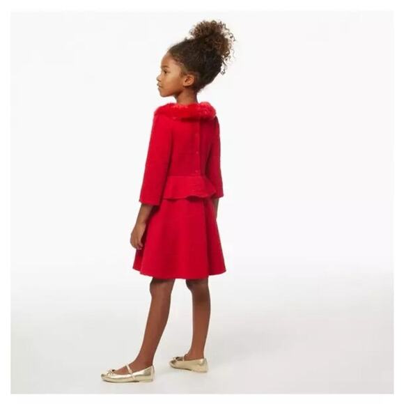 Janie and Jack Red Faux Fur Collar Jacquard Mini Dress Size 6-12 M - Picture 2 of 7